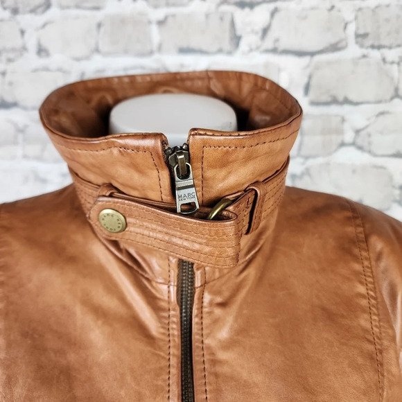 Marc New York Andrew Marc Leather Jacket Zip Front Caramel Size Large - Picture 4 of 16